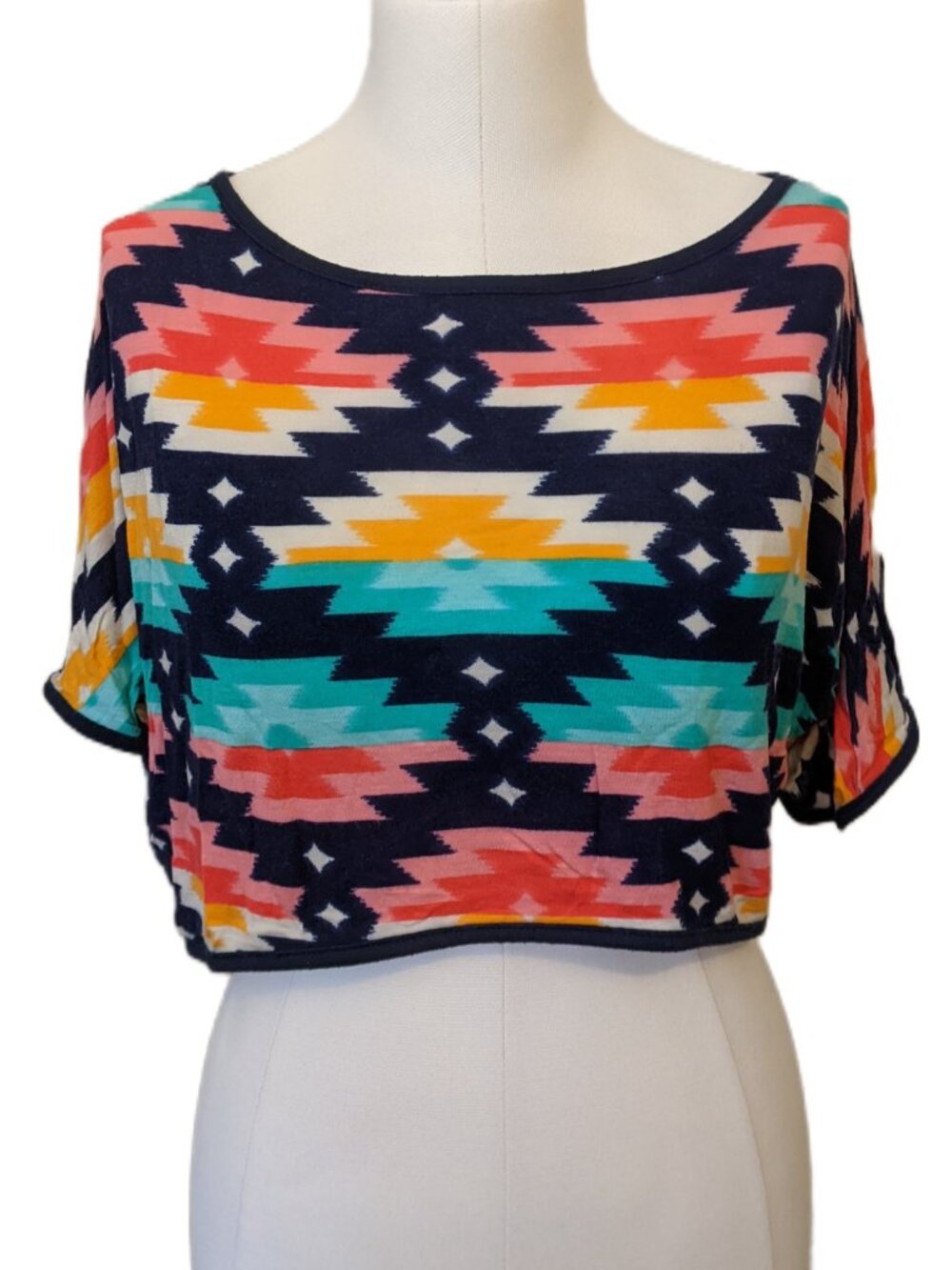 Vintage Y2K Southwestern Aztec Knit Crop Top Festival Indie Boho Geometric S